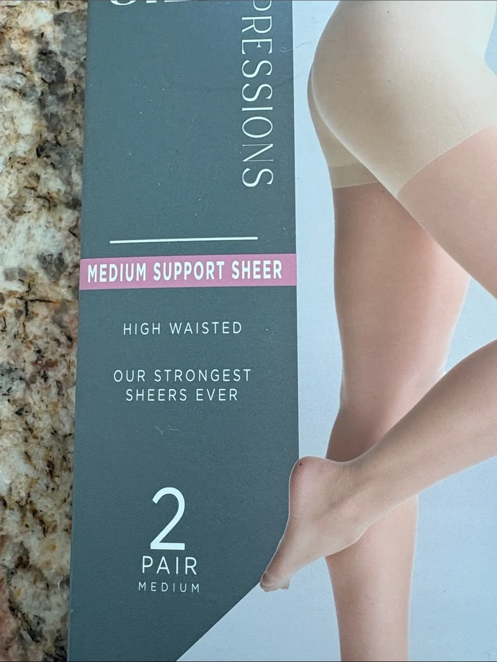 Silk Impressions Medium Support Sheer High Waisted Pantyhose - Beige